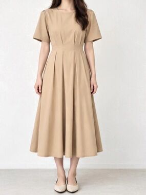 Midi Short Sleeve Tie-Back Dress in Brown